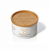 Tilted front view of a 14 ounce can of Satin Smooth Golden Quartz Wax with its gold lid on